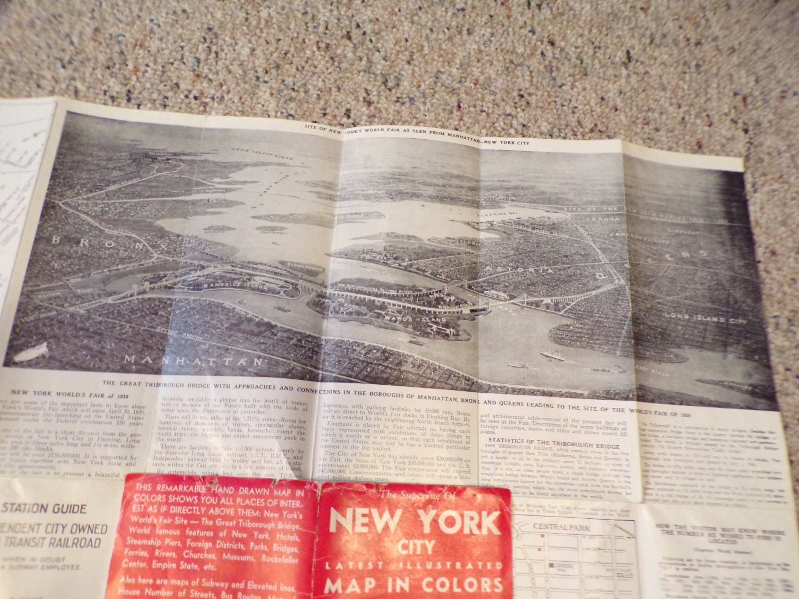 1938 New York City Illustrated Map World’s Fair Site Street Index Transportation