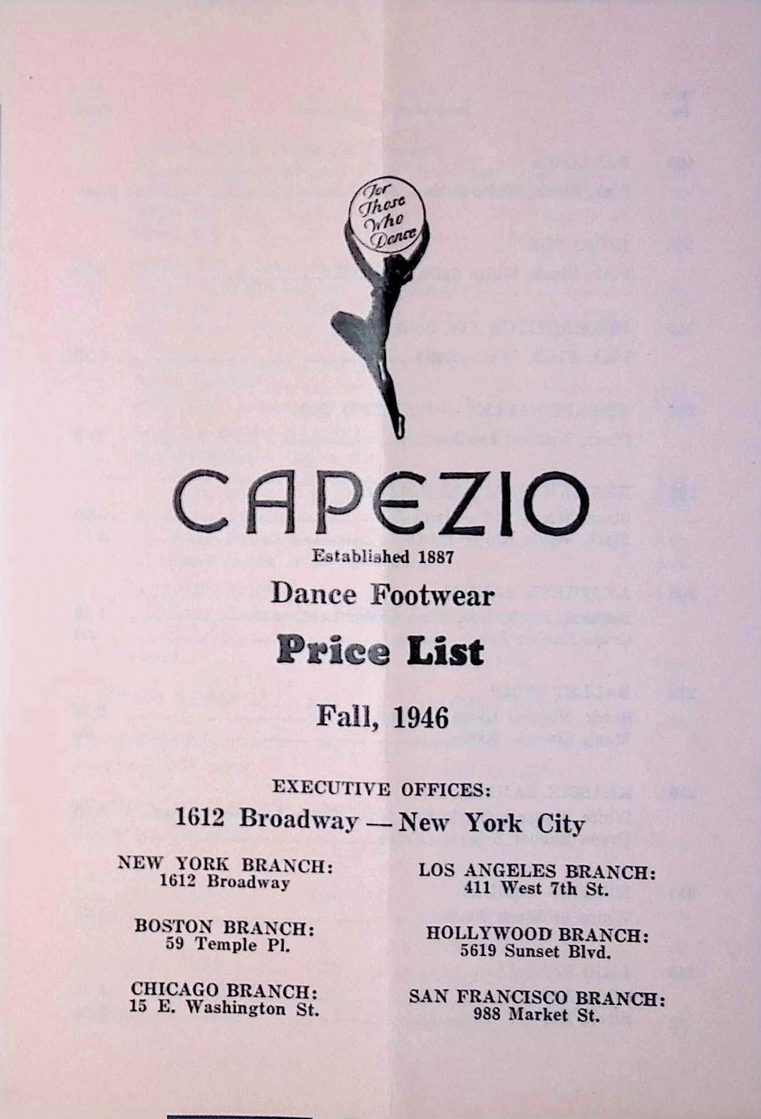 Capezio 1946 Fall Price List NYC Dancewear Pavlowa Toe Shoe Satin Ballet
