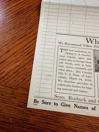 Sears Roebuck Lumber Order Form 1915 F6908 Chicago IL Building Material