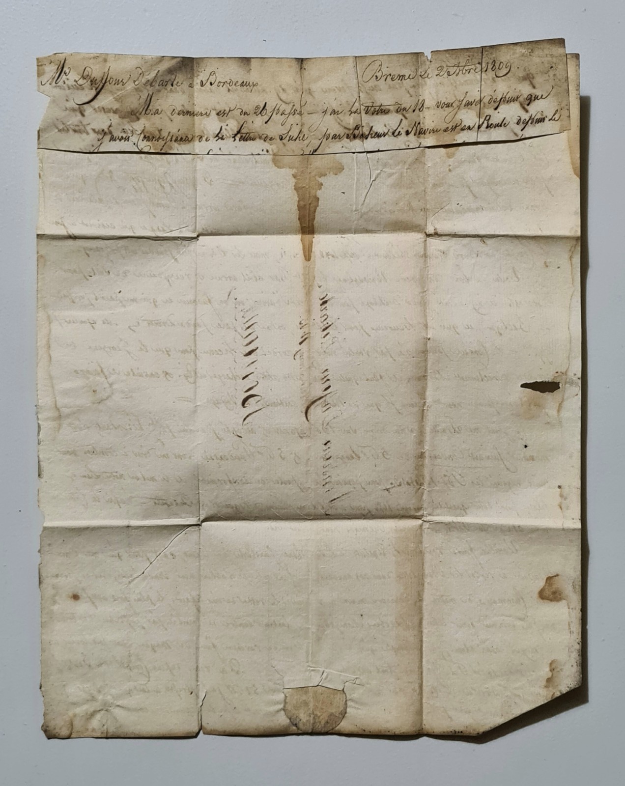 Antique Letter Mail 1st Empire Napoleon I Germany Bremen Bordeaux 1809