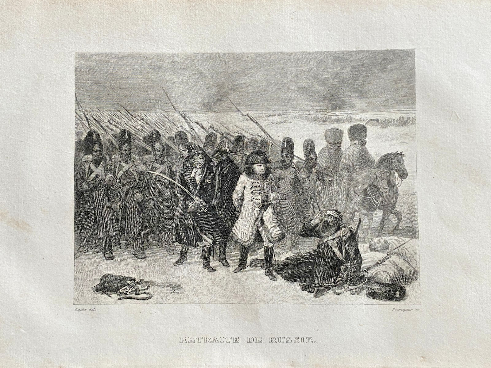 Napoleon History Engraving 1830 “Retreat of Russia” Raffet-Pourvoyeur