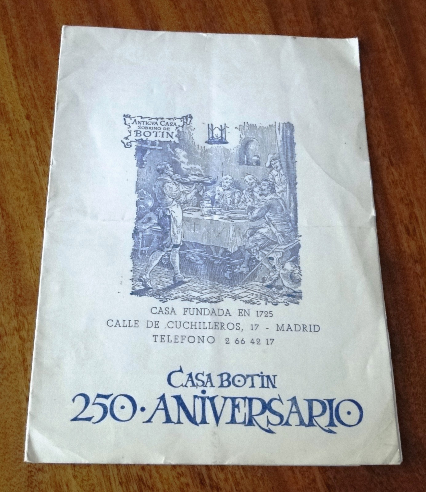 1968 250th Anniversary Casa Botin Restaurant Menu Madrid Spain Plaza Mayor