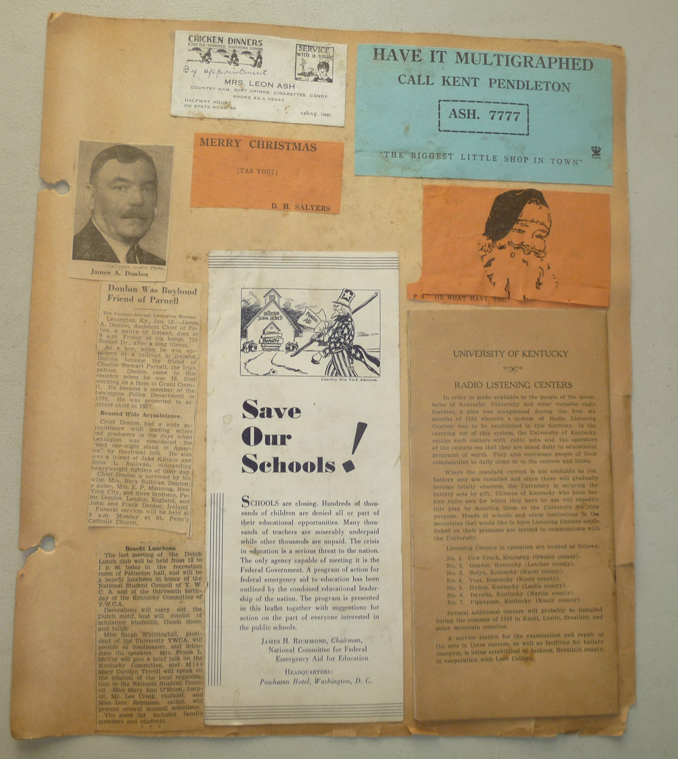 UNIVERSITY OF KENTUCKY RADIO PROGRAMS 1933 VEVAY INDIANA NRA CARD JOLIET IL