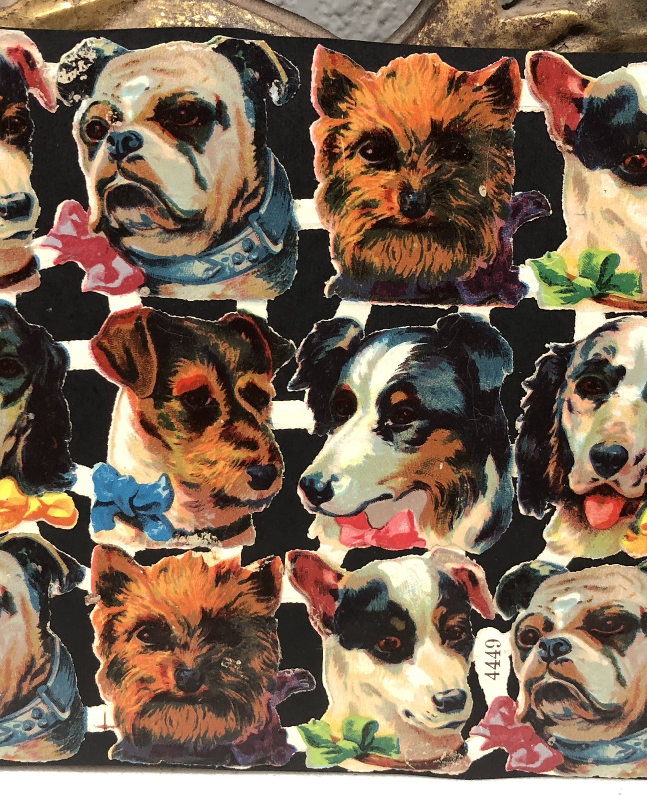 Victorian Die Cut Many Animals Scraps Glued on Paper Double Sided Dogs + L19