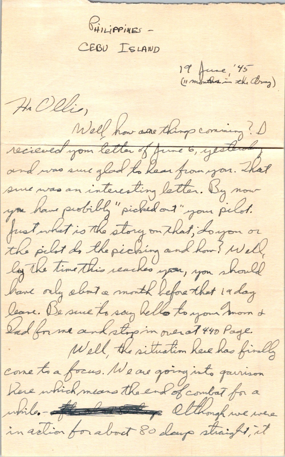 1945 Cebu Philippines Army Don Letter Navy TBF Ollie 3pp Combat Account