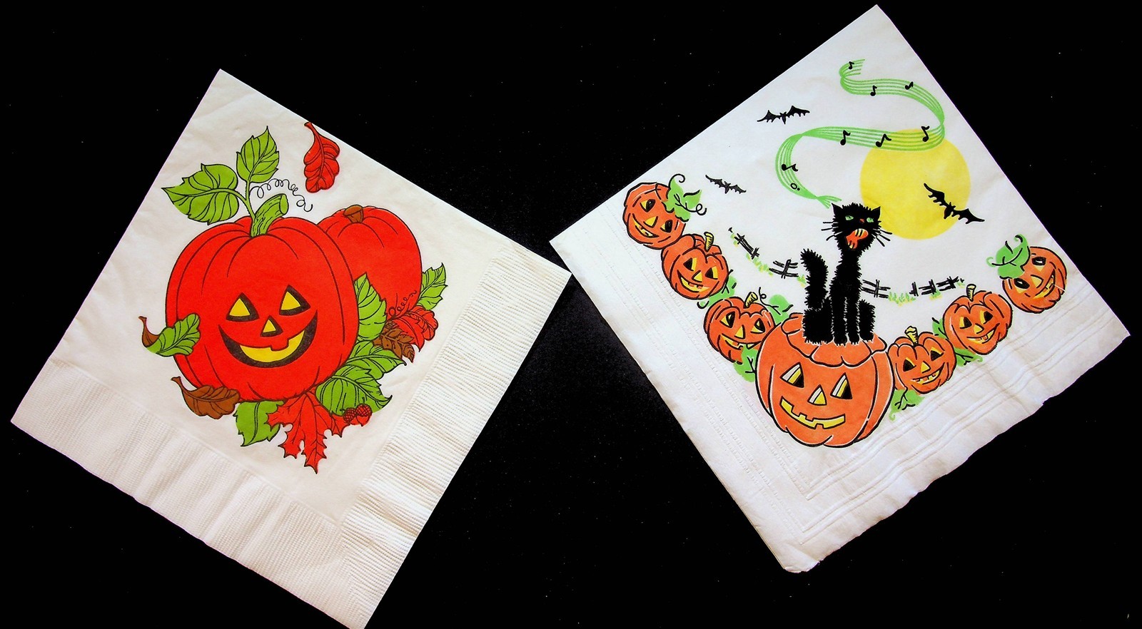 Halloween Paper Napkin Vintage Lot Of 2 Futura Ambassador JOL Black Cat Bat