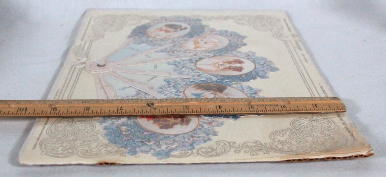 RARE! VINTAGE OLD PRINT FACTORY TURN OF THE CENTURY 6 DOGS & CATS PAPER FAN NEW
