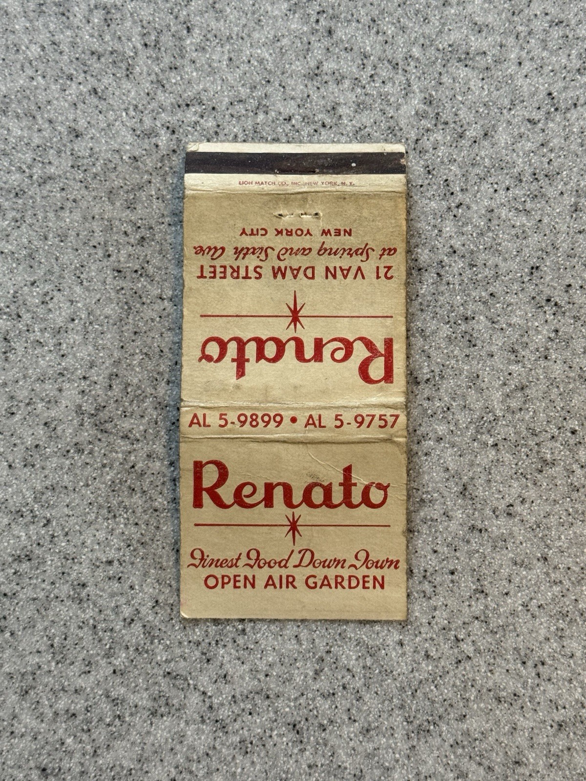 Renato Restaurant New York City Vintage Matchbook Cover U2