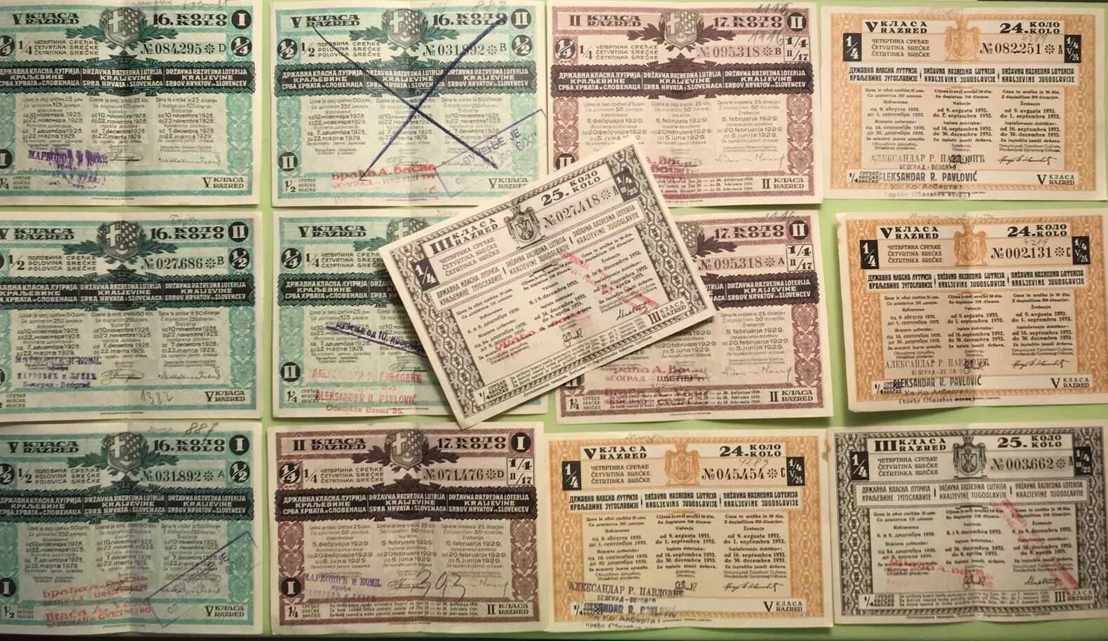 KINGDOM-SFRJ YUGOSLAVIA 1928-69 COLLECTION STATE LOTTERY TICKET GAMBLING DINAR