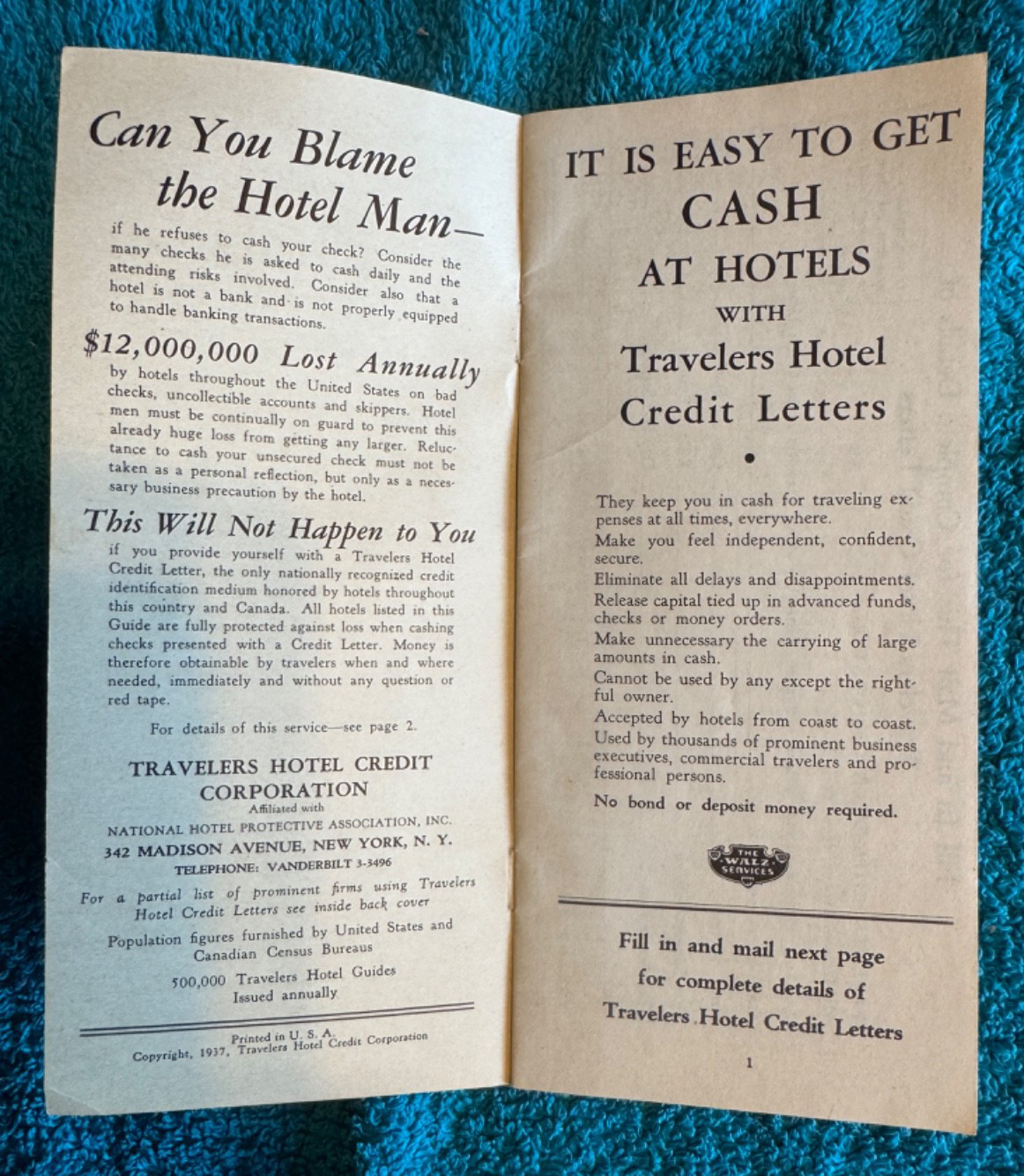 Travelers Hotel Guide State Room Charges 1937