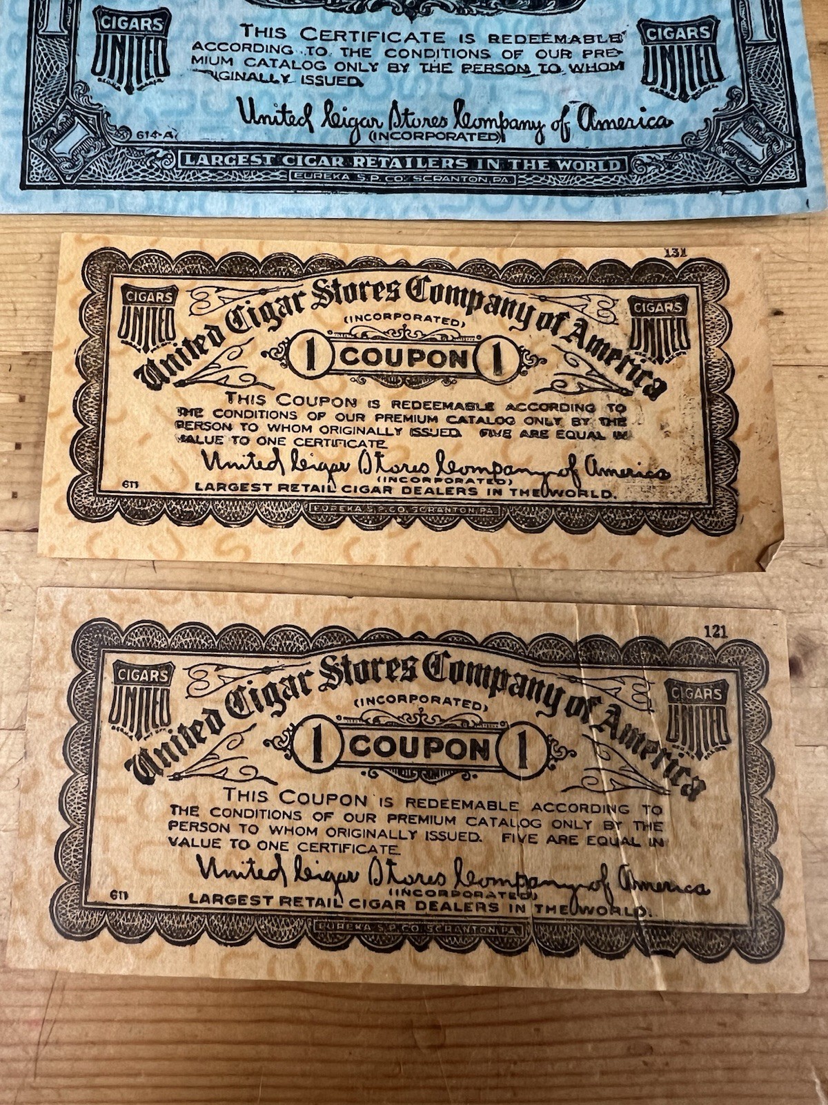 United Cigar Stores Company of America $1 Green & Orange Certificate- Set Of 4