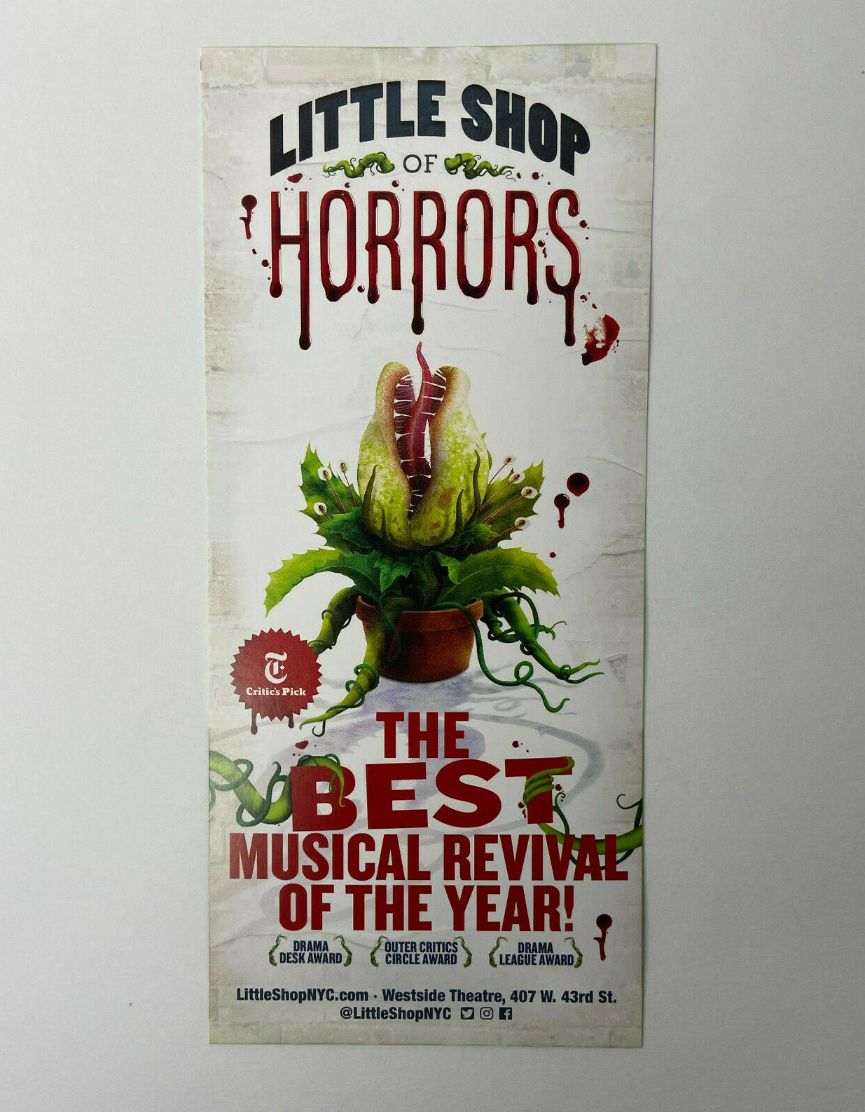 Little Shop of Horrors PROMO AD FLYER HANDBILL NEW YORK CITY NYC BROADWAY 2022