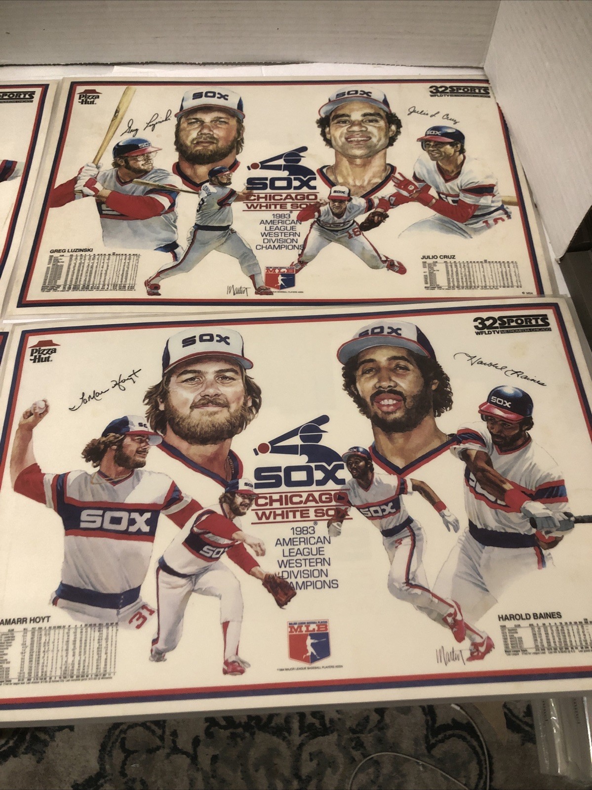 Vintage 1983 Signed (facsimile) Chicago White Sox Pizza Hut placemats. Lot Of 4