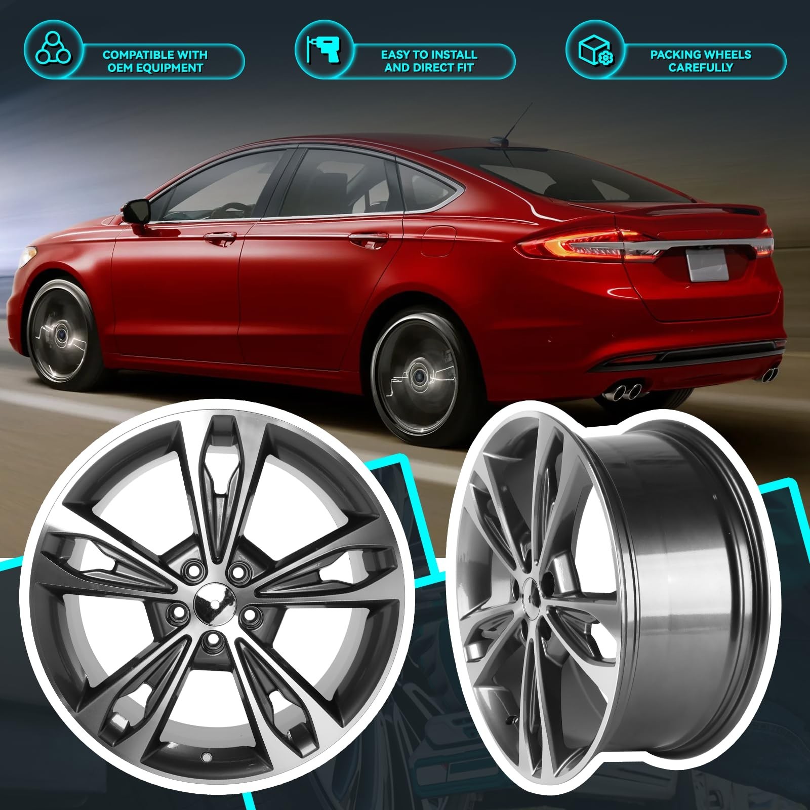 New 19 inch 19×8 inch Premium Aluminum Alloy Wheel Rim Fits for Ford Fusion T…