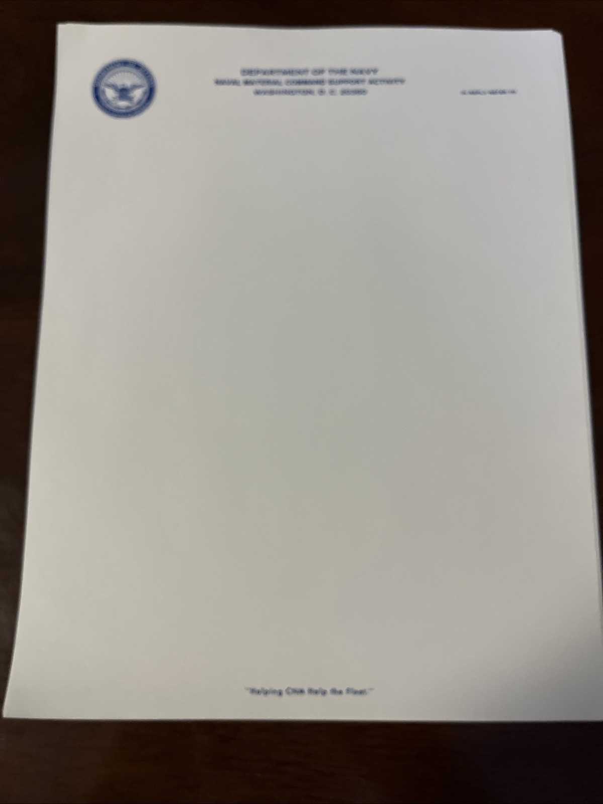 Department Of Navy Blank Typing /Copy Paper 1974, Very Rare, Official Blank Copy