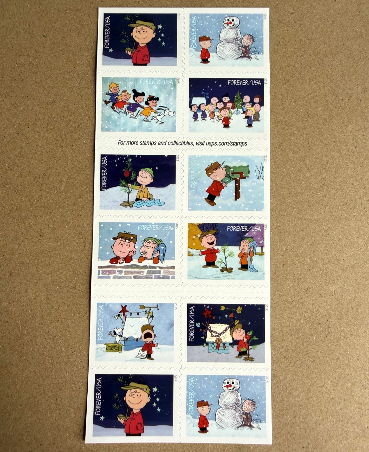 Vintage Pane of 100 2015 A Charlie Brown Christma Stamp Scott #5021-30 (MNH)