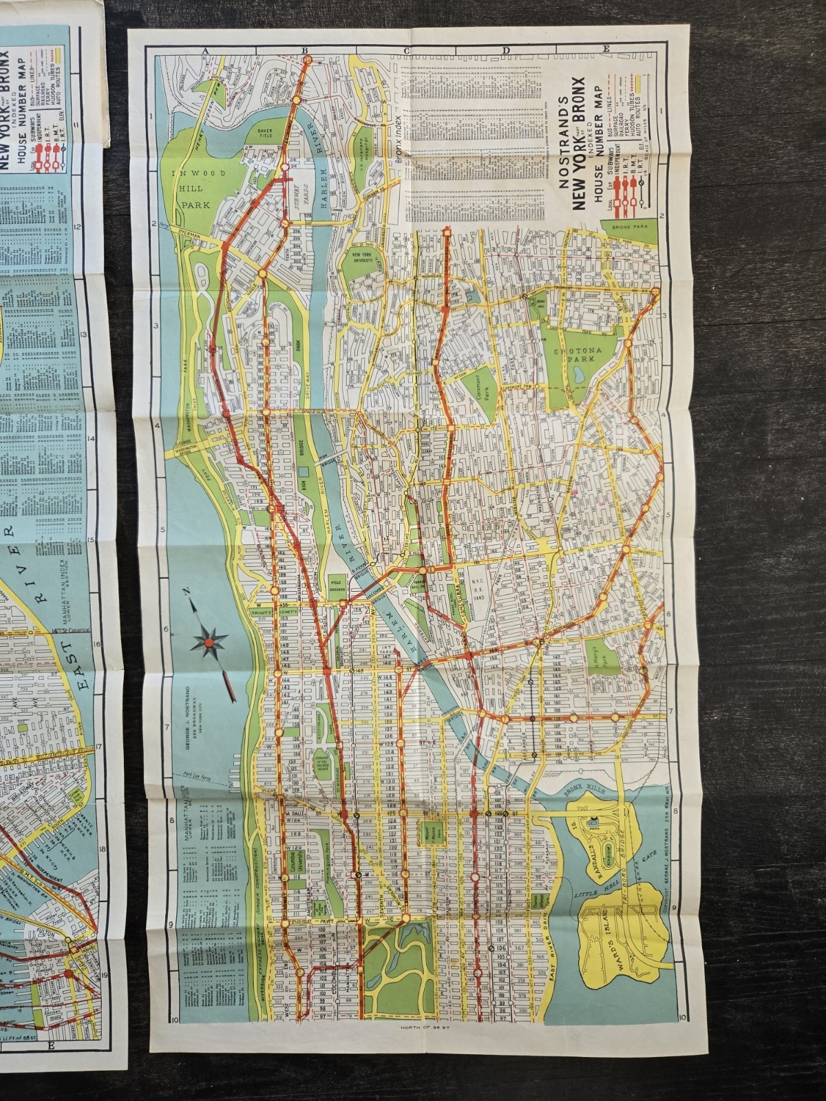 VINTAGE 1940s MAPS NEW YORK MANHATTAN BRONX HOUSE NUMBERS TRANSIT LINES SUBWAY