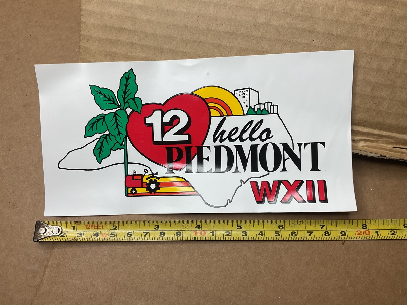 Vintage News 12 Hello Piedmont WXII Bumper Sticker Tractor Heart Nc B68