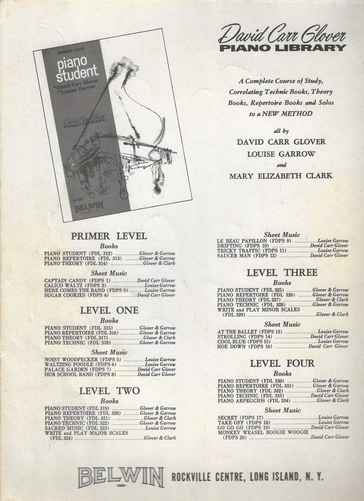 1967 Level One PIANO STUDENT David Carr Glover Music Book Louise Garrow