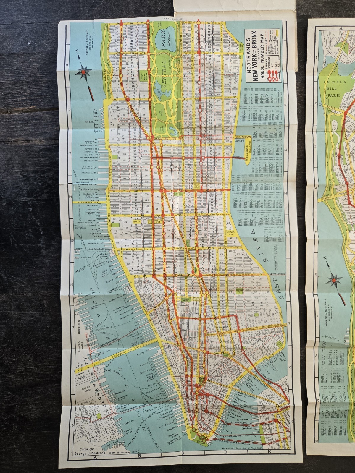 VINTAGE 1940s MAPS NEW YORK MANHATTAN BRONX HOUSE NUMBERS TRANSIT LINES SUBWAY