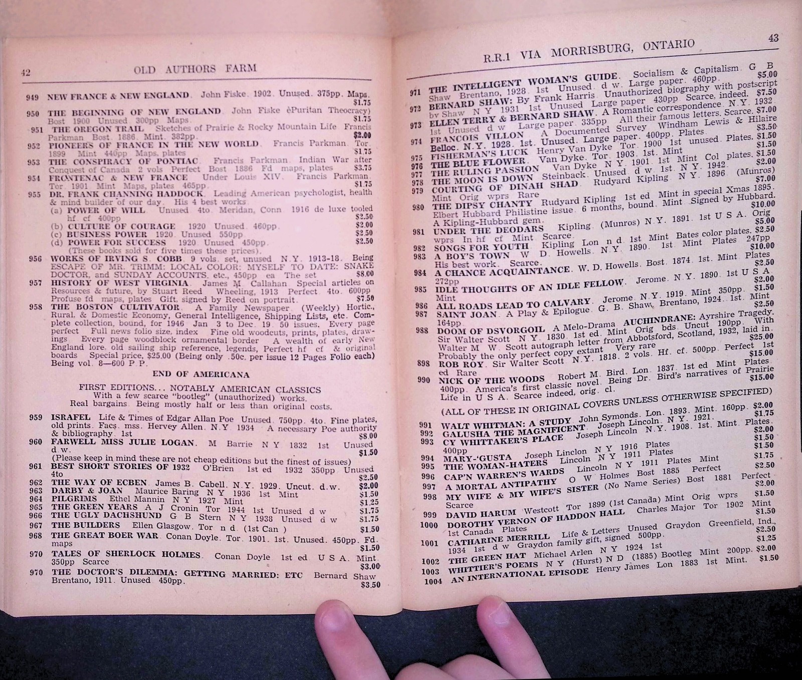 Old Authors Farm Catalog 1946 Morrisburg ON Books Stamps Maps Americana First