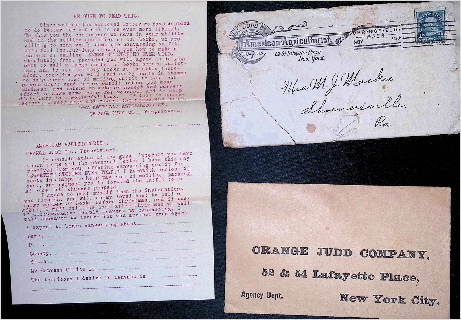 Orange Judd Co American Agriculturist 1957 Ephemera Set Letter Envelope Card