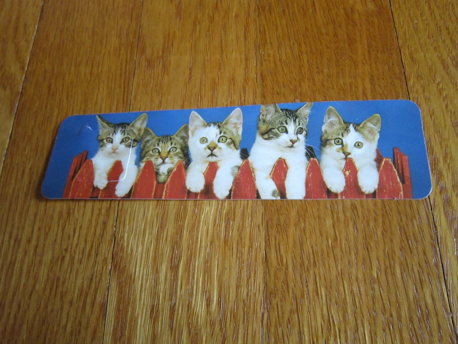 Vintage Bookmark Kittens 5 on fence Ron Kimball 1990’s photo Antioch Tabby Cat