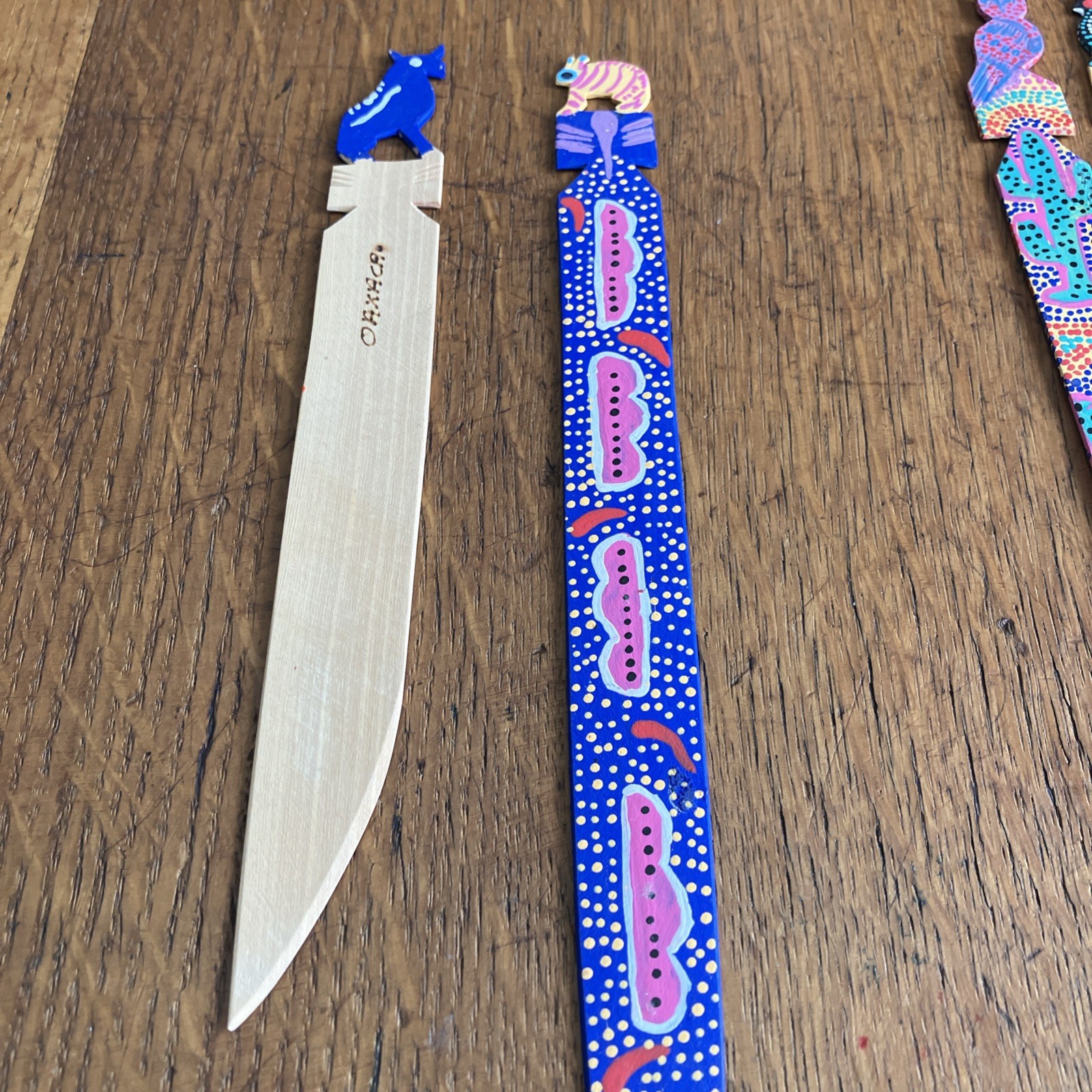🔥 Vintage Hand Carved Hand Painted Wooden Letter Opener Oaxaca Mexico 4 ITEMS