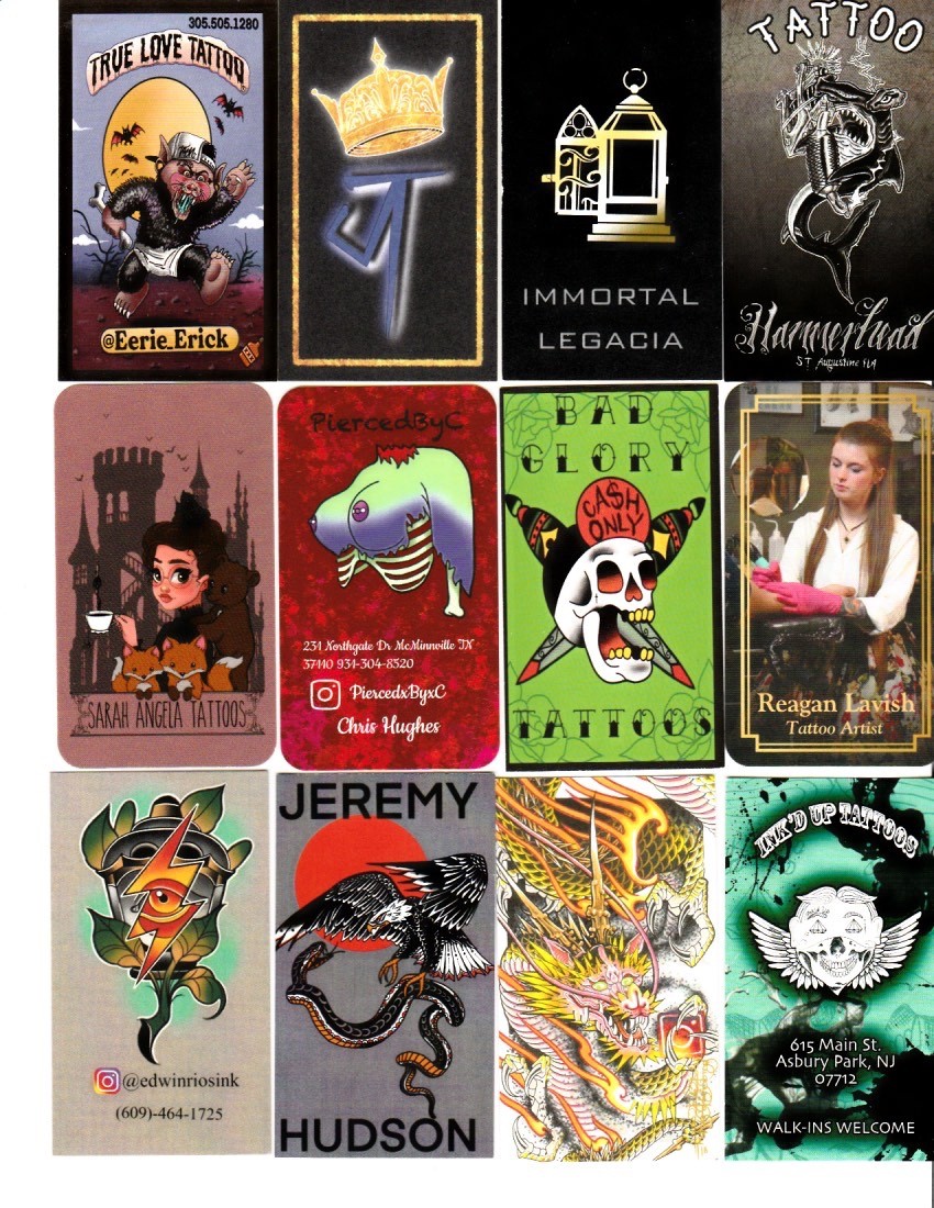100 Different American Tattoo Shop Business Cards Set 1
