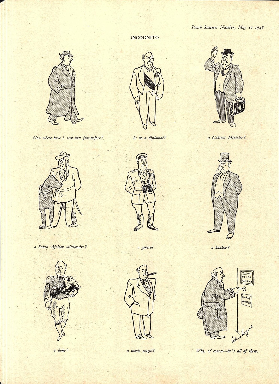 Original 1948 Punch Cartoon Page INCOGNITO Vintage Cedric Rogers Print Ephemera