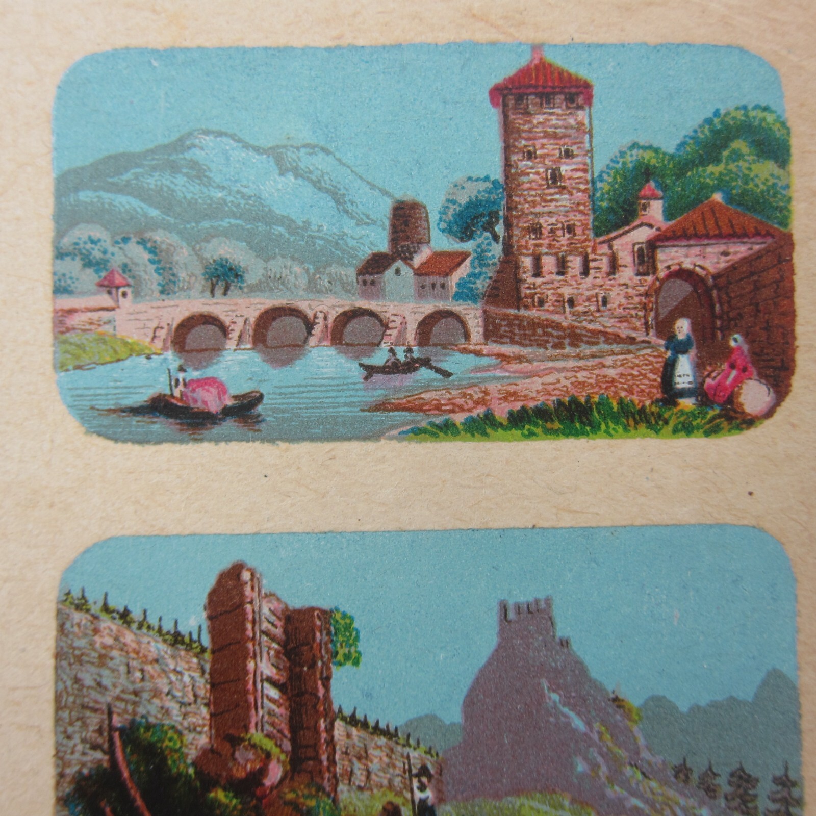 Antique Lithograph Print Samples Lot Mini Landscapes Towns Villages People RARE