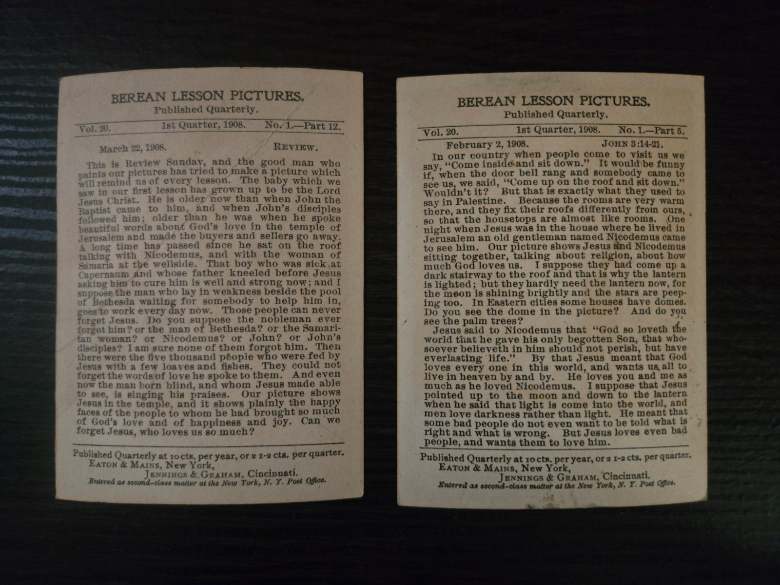 Antique Berean Lesson Pictures Lot 14 Bible Cards 1908 Religious Lithograph
