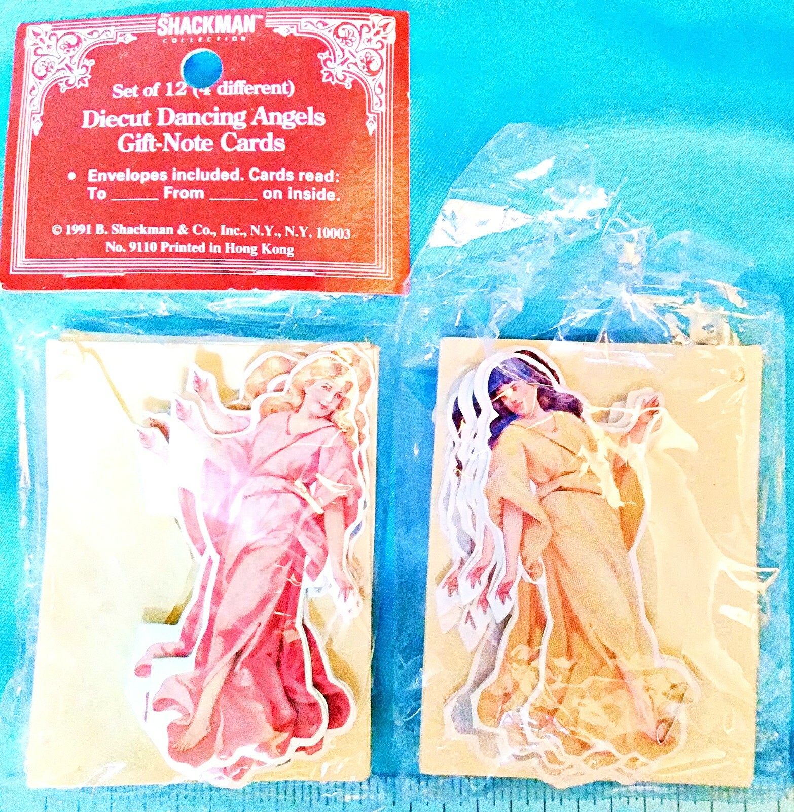 2 Packs DANCING ANGEL CARDS Shackman Die Cut Set of 12 w/ Envelopes 4 Designs