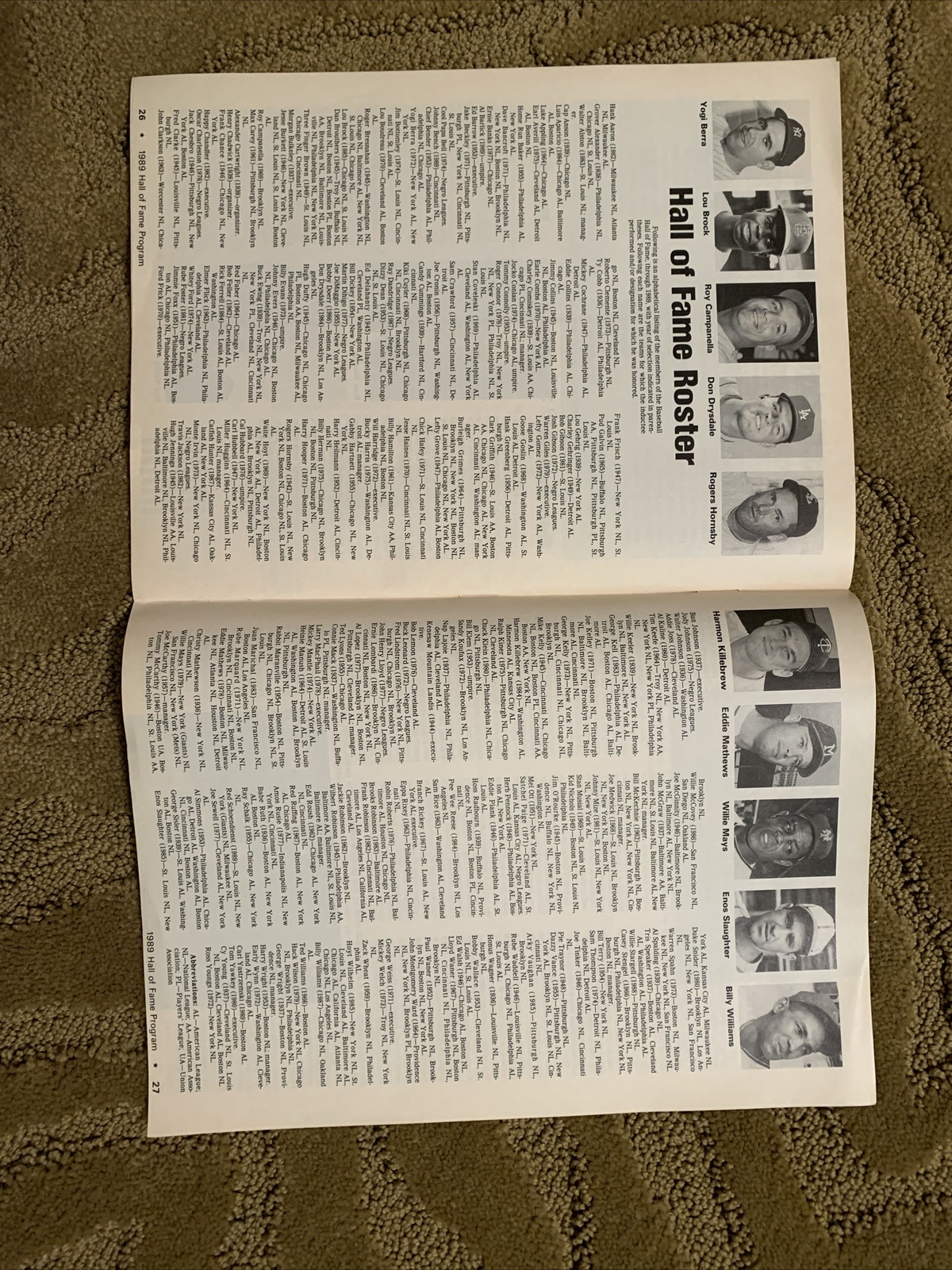MLB Hall of Fame 50th Annual Program 1989 Yaz Bench Schoendienst Barlick