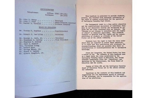 1970 Burlington Township HS Handbook NJ Vietnam Draft Board Info Book NJ