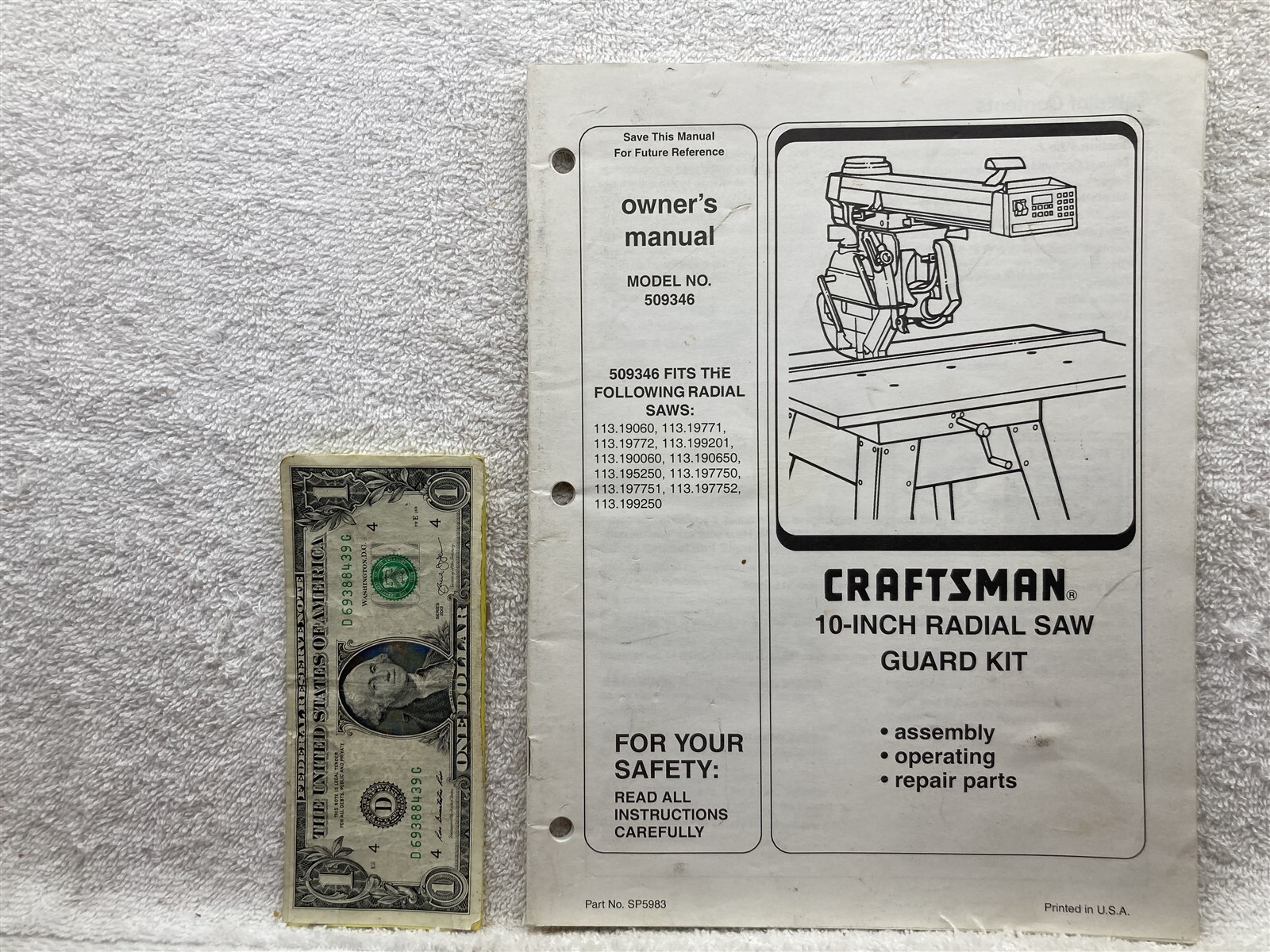 2000 Craftsman 509346 Radial Saw Guard Kit Owners Manual Guide Vtg