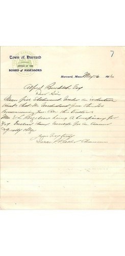 1916 Harvard MA Assessors Letter Bawdish Begielew Timber Worcester County