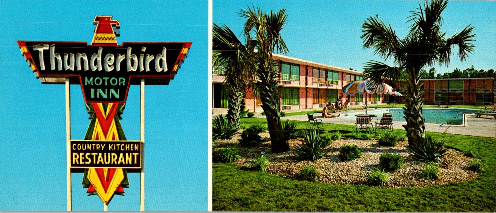 Thunderbird Motor Inn Postcard – I-95 Florence SC – 1970s Roadside Americana