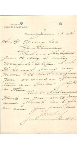 1894 Sumner Pratt & Co Letter Worcester MA Business Correspondence Paperwork