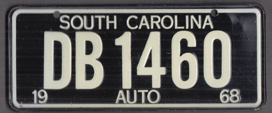 1968 Post Cereal metal license plate South Carolina DB 1460 Auto