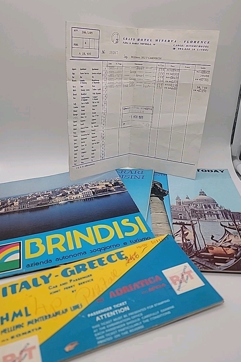 Vtg 1970s Italy Ephemera Lot Travel Brochures Hotel Receipt Ferry Ticket 1971