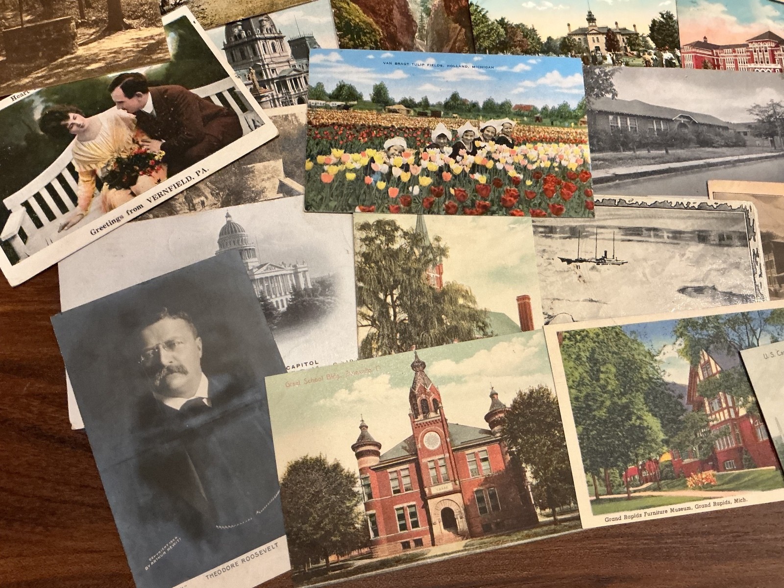 Antique Hand Tinted Postcard Lot, 1900s, American Towns and Parks