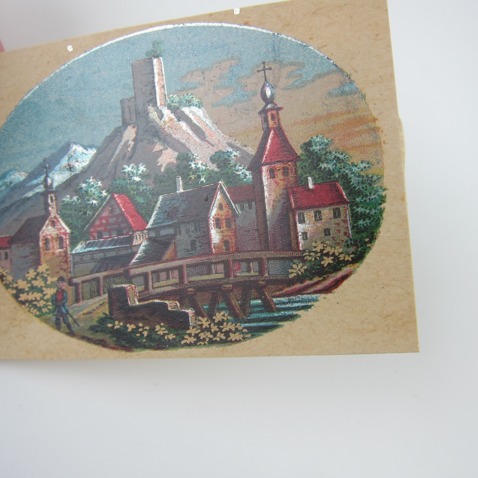 Antique Lithograph Print Samples Lot of 4 Castles Towns Villages Landscapes RARE