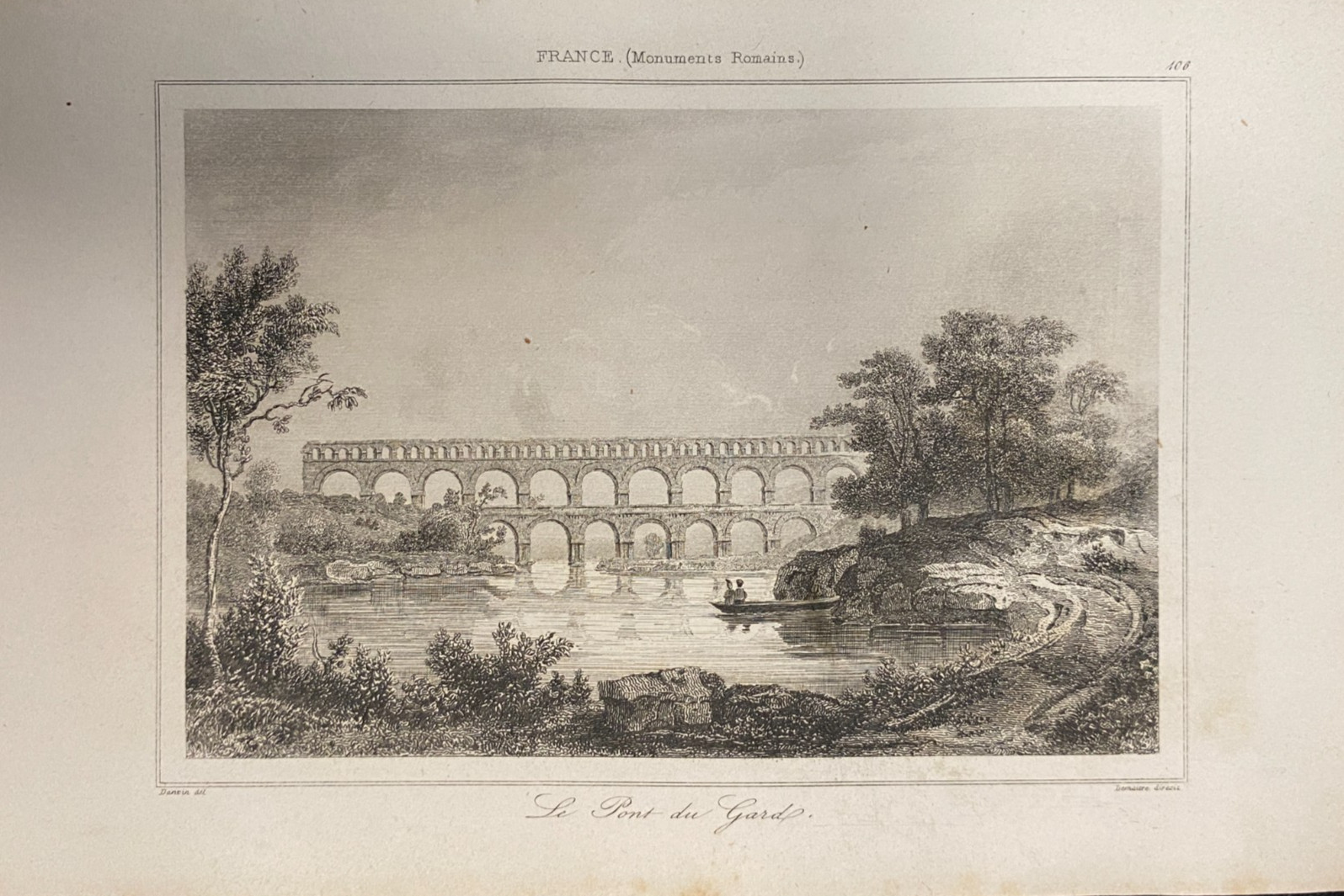 Engraving France ” The Pont Du Gard “