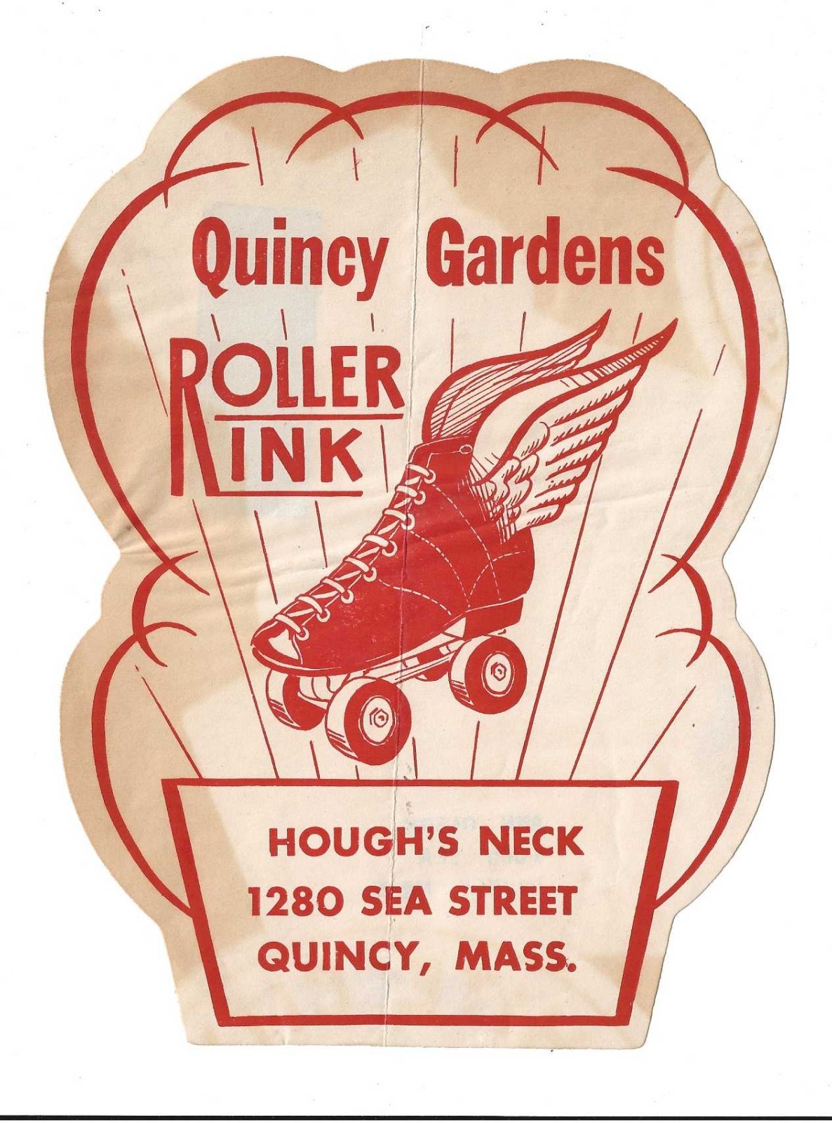 Roller Skate Rink Label Quincy Gardens Mass~7×6 in~w/Soldier address~c 1950