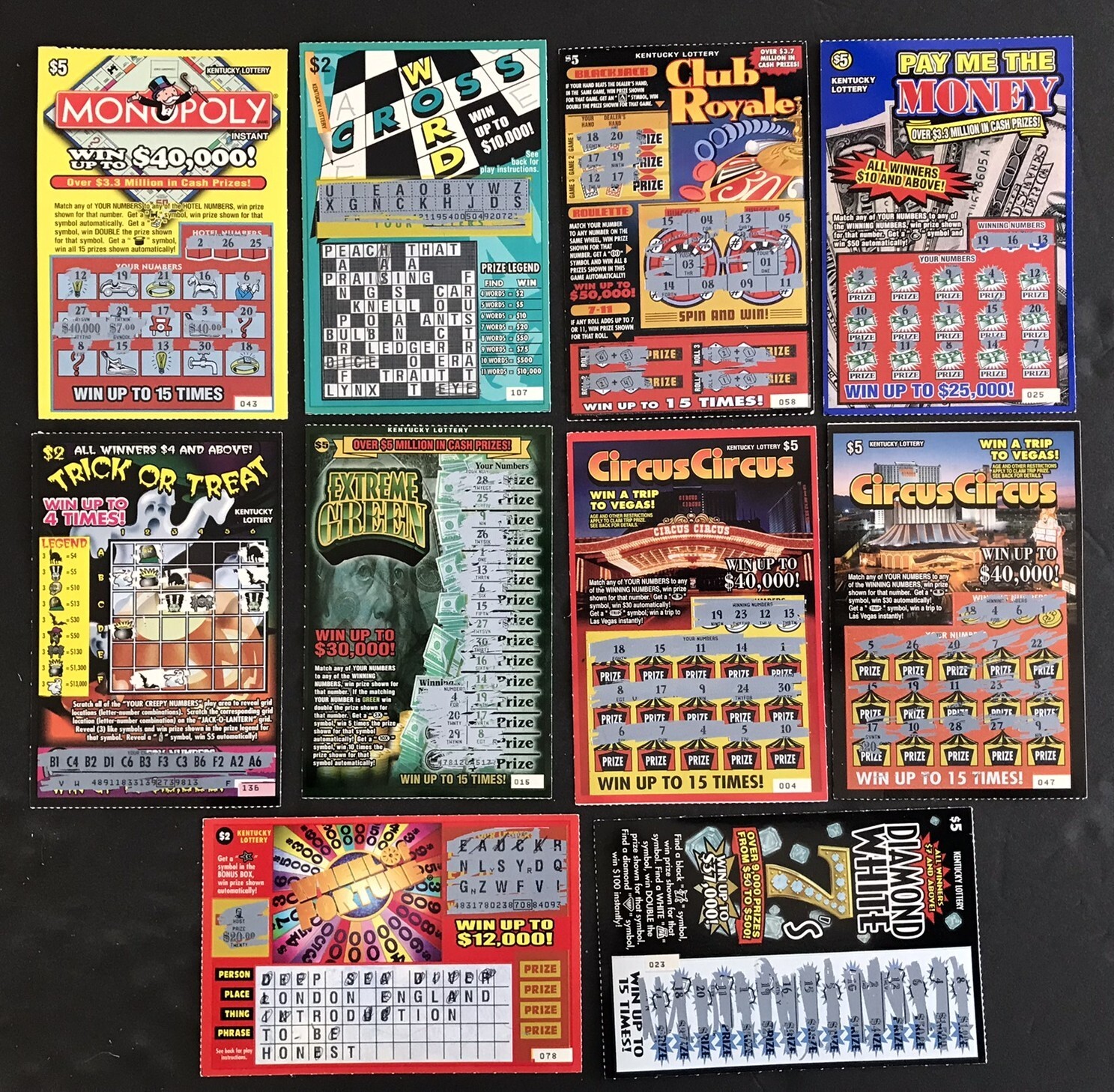 KY Instant Lottery Tickets, from 1980s- early 2000s , Lot Lg1F no cash value