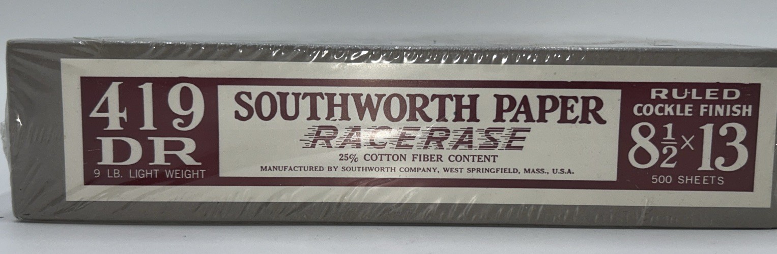 VTG Southworth Paper RaceRase 8.5×13″ Ruled Cockle Finish 419 D R 500 Sheets