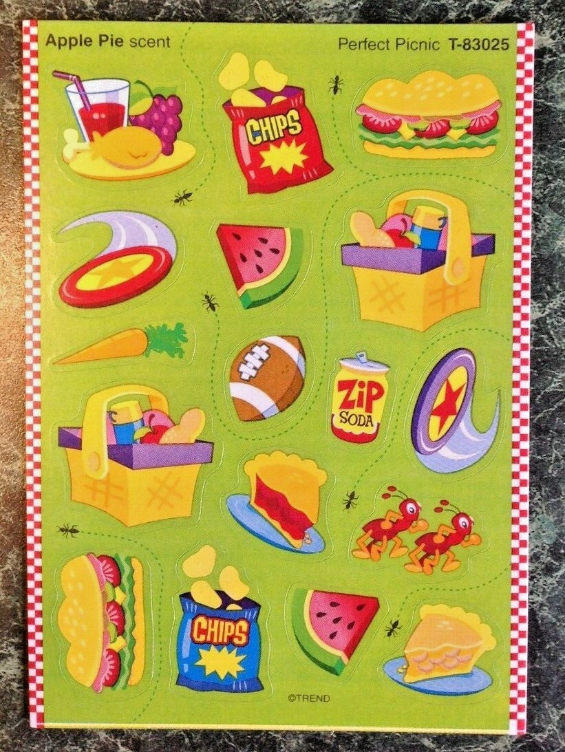 TREND Scratch & Sniff Stinky Sticker Sheet Die Cut APPLE PIE Summer Picnic Food