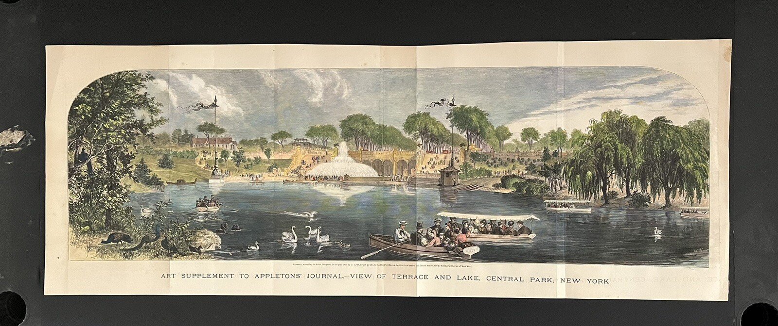 HAND COLORED PRINT CENTRAL PARK,NEW YORK CITY, 1869 APPLETONS’ JOURNAL. 30”x 11”