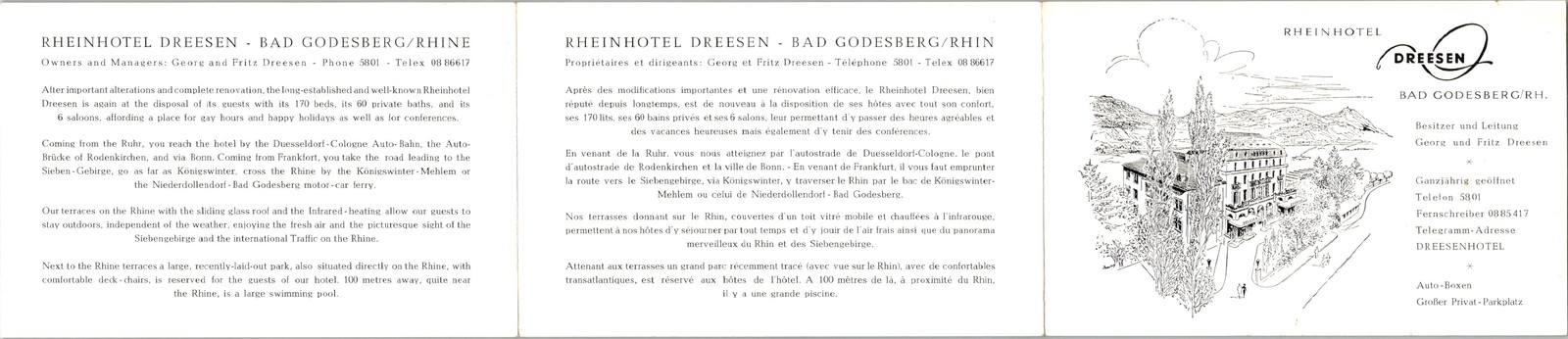 Rheinhotel Dreesen Brochure c1930 Bad Godesberg Germany Trilingual Ad
